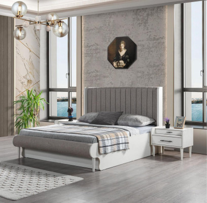 Set elegant de mobilier de 3 piese cu pat + 2 măsuțe de noapte