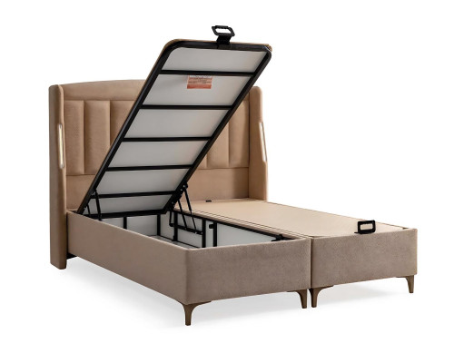 Pat elegant din lemn cu saltea din țesătură și lemn