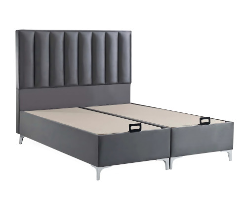 Set de pat elegant gri cu saltea din țesătură și lemn