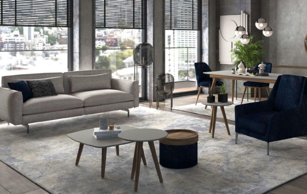 Grau-Schwarze Wohnzimmermöbel Dreisitzer Sessel Neu Luxus Set Modern