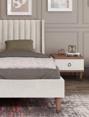 Weißer Nachttisch mit Schubladen Holzmöbel Moderne Luxus Schlafzimmermöbel