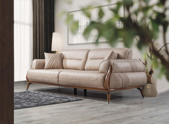 Luxus Dreisitzer Designer Sofa Polster Sofas Couchen Beige Leder Neu