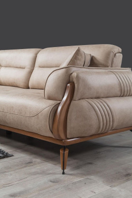 Luxus Dreisitzer Designer Sofa Polster Sofas Couchen Beige Leder Neu