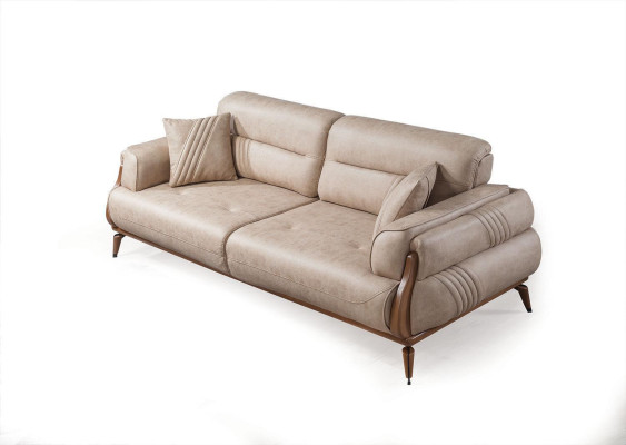 Luxus Dreisitzer Designer Sofa Polster Sofas Couchen Beige Leder Neu
