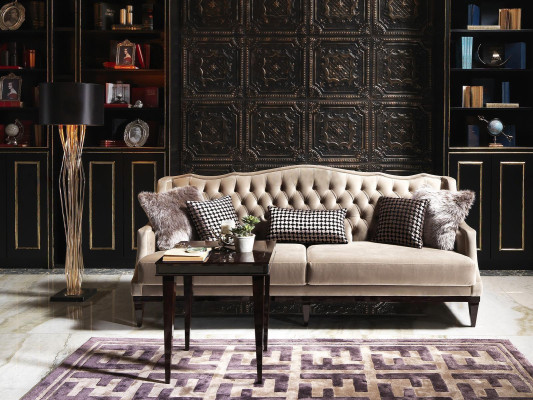 Wohnzimmer Garnitur Sofa 3 Sitzer Beistelltisch Chesterfield Polstersofa Grau