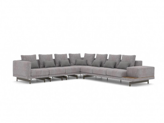 Luxus Set Wohnzimmer Textil Polstersofa L-Form Holz Couchtisch mit Beistelltisch
