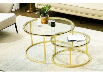  Couchtische 2 Teile Glas Tischplatte Metall goldfarbene Beine Wohnzimmermöbel
