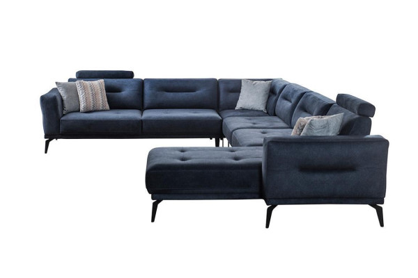  Luxus Modern Design Wohnzimmer U-Form Ecksofa Massiv Dunkelblau Sofa