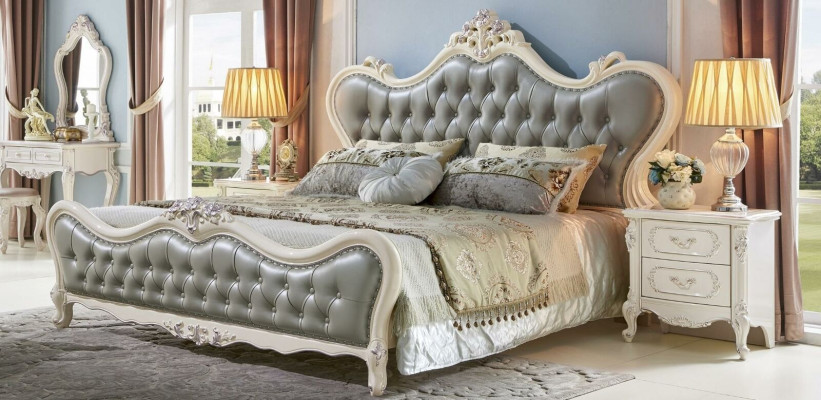 Bett Design Nachttisch 3 tlg. Schlafzimmer Set Modern Luxus Leder Massivholz