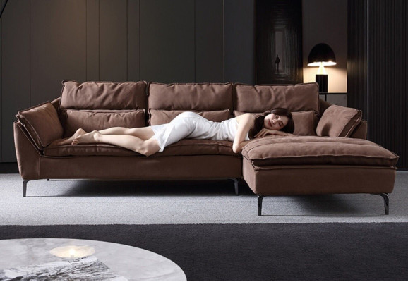 Wohnzimmer Design Ecke Textil Leder Braun Luxus Sofa Couch Polsterung L-Form Neu