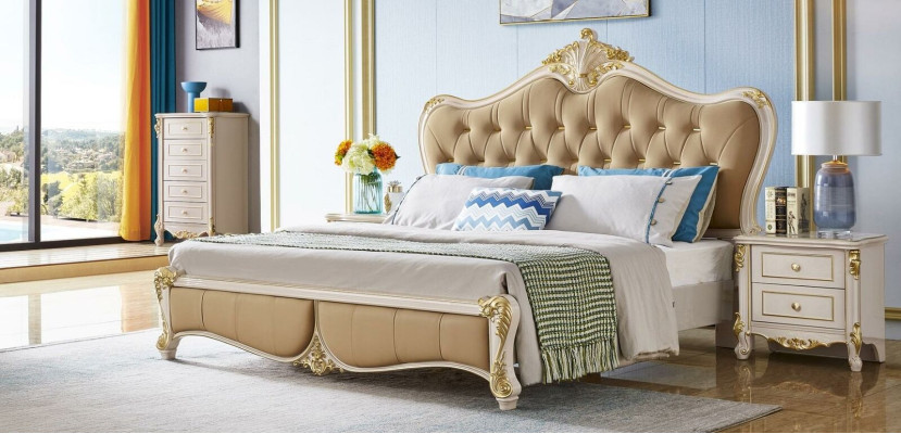 Design 3tlg. Bett 2x Nachttisch Betten Schlafzimmer Klassischer Set Massivholz