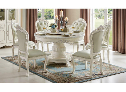 Klassische Weiße x4 Chesterfield Stühle Garnitur Stühle Barock Stil Massivholz-Set