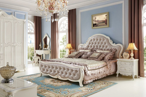 Bett Nachttisch Schminktisch Schlafzimmer Hocker Set 6 tlg. Massivholz