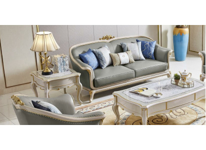Ledersofa 3 2 Sitzer Set gepolstertes Sofa Designersofa Massivholz
