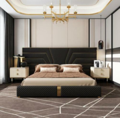 Designer Bett 180x200 Leder Textil Betten Doppel Schlaf Zimmer Luxus