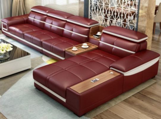 Luxus Ecksofa L-form Kunstleder Eck Polstersofa Sitz Design Couch Sofas Rot Neu