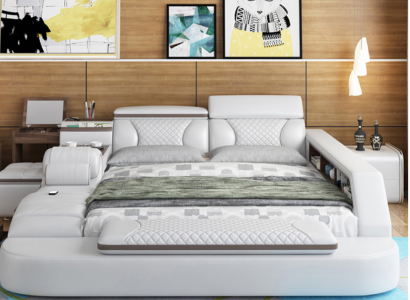 Luxus Bett Bett Leder Betten 180x200 Multifunktion Schlafzimmer Liege Regale