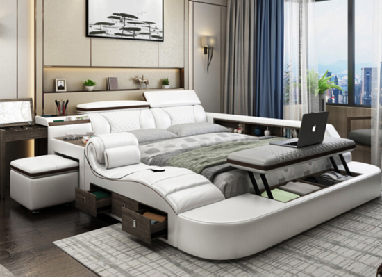 Multifunktions Bett Bluetooth Boxen Luxus Design Leder Betten