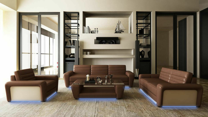 Ledersofa Sofa Couch Polster Sitz Couchen 3+2+1 Komplett Set Moderne