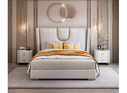 Luxus Schlafzimmer Doppelbett Bett 150/180x200cm Leder Metall Betten