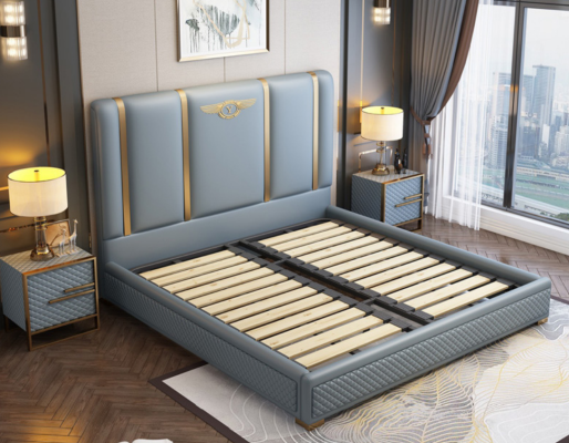 Bett Polster Design Luxus Metall Betten Doppel Ehe Schlaf Zimmer Leder