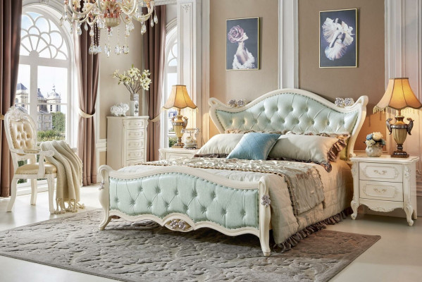 Design Schlafzimmer 5 tlg. Bett Nachttisch Barock Kleiderschrank Massivholz