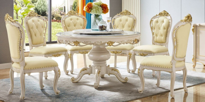 Klassische Weiß-Beige Chesterfield Stühle Stilvolle Esszimmer Stühle 6tlg.