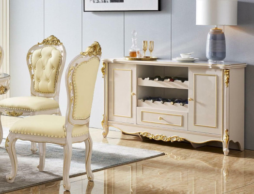 Klassische Weiß-Beige Chesterfield Stühle Stilvolle Esszimmer Stühle 6tlg.