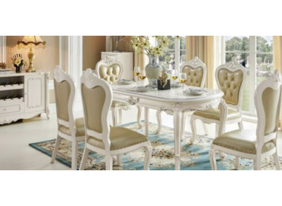 Klassisches Wohnzimmer Set 6x Barock Lehn Polster Stühle Sessel Massivholz