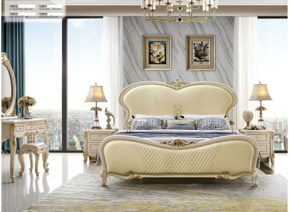 Klassischer Betten Schlafzimmer 3tlg. Set Bett 2x Nachttisch Luxus Massivholz
