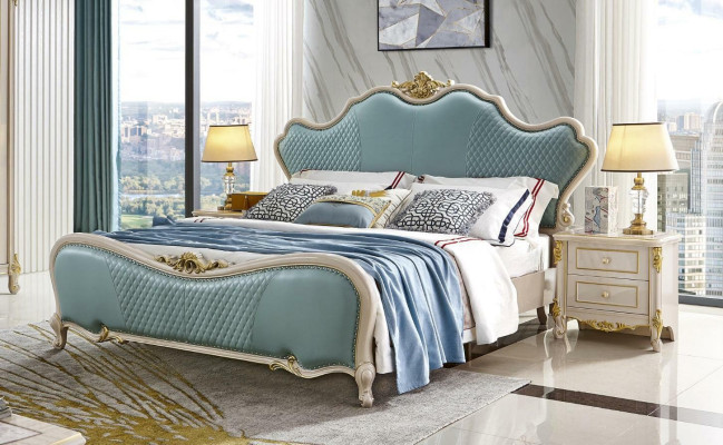 Luxus Klassisches Schlafzimmer Set 3tlg. Bett x2 Nachttischen Massivholz