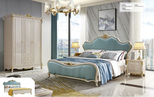 Luxus Klassisches Schlafzimmer Set 3tlg. Bett x2 Nachttischen Massivholz