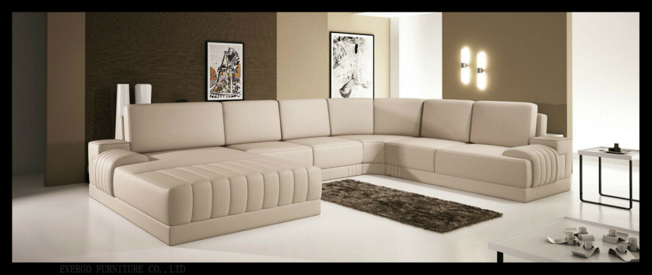 Designer Polster Ledersofa Couch U-Form Modern Wohnlandschaft UForm
