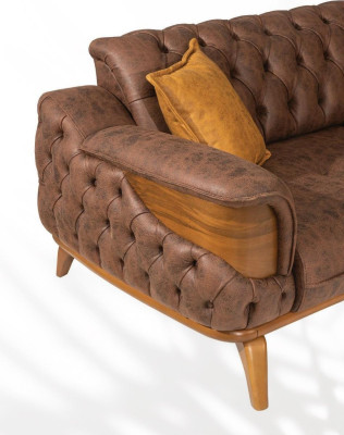 Luxus Sofagarnitur 331 Sitz Leder Chesterfield Sofa Sessel Braun Sofas Set 3tlg