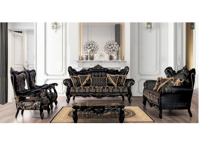 Sofa Set 3+3+1+1 Sitzer Couchtisch Wohnzimmer Luxus Schwarz Sofagarnitur Neu