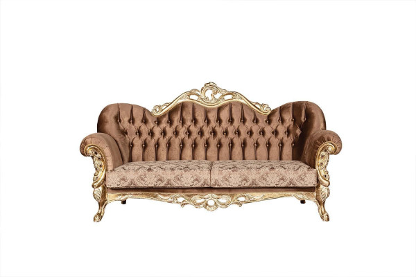 Goldene Samt Couch Set Chesterfield Sofagarnitur Sofa Möbel Holz 5tlg