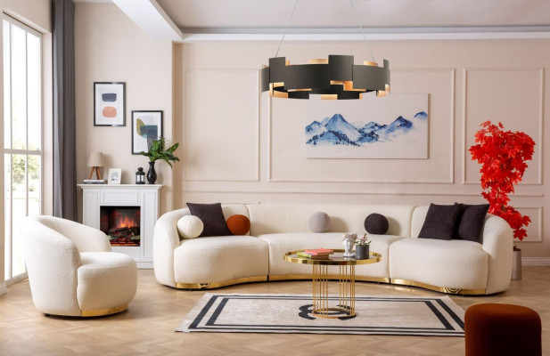 Designer Wohnzimmer set Modern Sofagarnitur Rund sofa + 1 Sitzer 2tlg