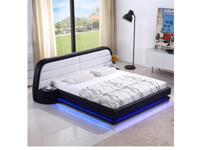 Modern Holzbett Bettrahmen Bettgestelle mit Lattenrost Doppelbett LED 269cm