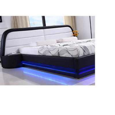 Modern Holzbett Bettrahmen Bettgestelle mit Lattenrost Doppelbett LED 269cm
