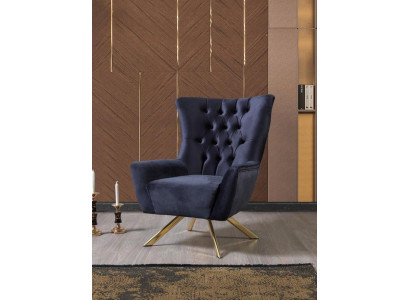 Sessel Chesterfield Ohrensessel Stoff Blau Wohnzimmer Polyester Einsitzer