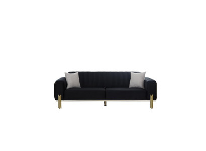 Moderner Schwarzer Dreisitzer mit Edelstahl Polster Couch Sofas Design