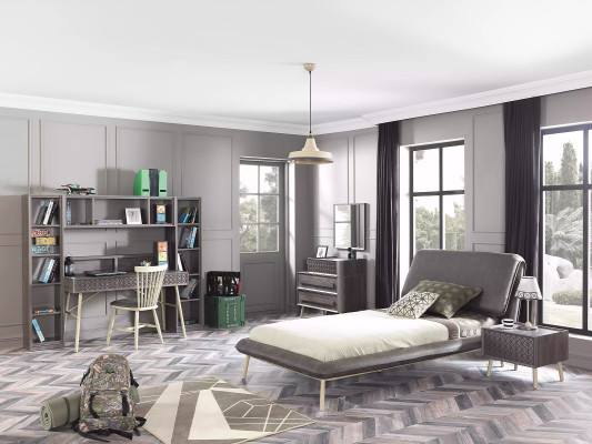 Bettrahmen Bett 100 cm Bettgestell Polsterbett Stoff Grau Jugendbett