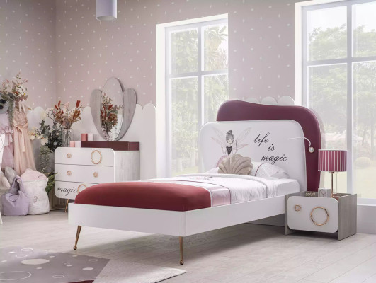 Kindermöbel Kinderbett Holz Garnitur Schrank Nachttische Rosa Set 3tlg