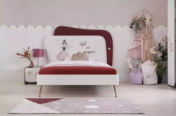 Kindermöbel Kinderbett Holz Garnitur Schrank Nachttische Rosa Set 3tlg