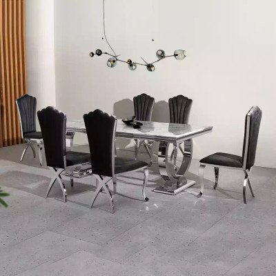 Designer Rechteckiger Esstisch Esszimmer Möbel Luxus Edelstahltische