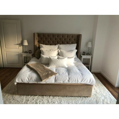 Chesterfield Bett Polster Doppel Hotel Betten Schlafzimmer 140x200cm Braun Neu
