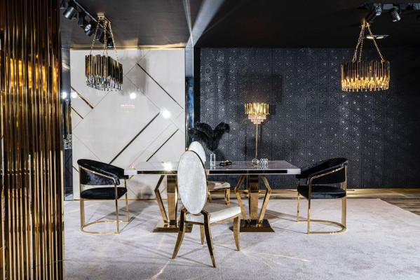 Esszimmer Stuhl weiß Luxus Metall mit Textil Stühle Stil Modern Lehnstuhl