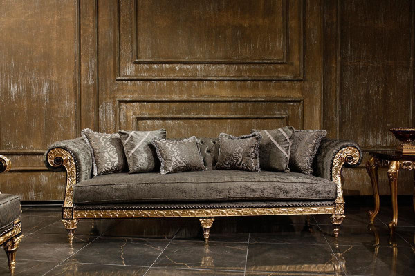 Klassische Graue Sofagarnitur 3+1 Sitzer Luxuriöser Designer Couchtisch