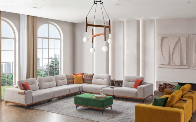 Designer Wohnzimmer Ecksofa Luxus L-Form Couch Polster Hocker 2tlg Neu