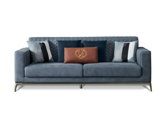 Klassische Polster Sofas Design Luxus Couch Sofa Textil Couchen Blau 3 Sitzer